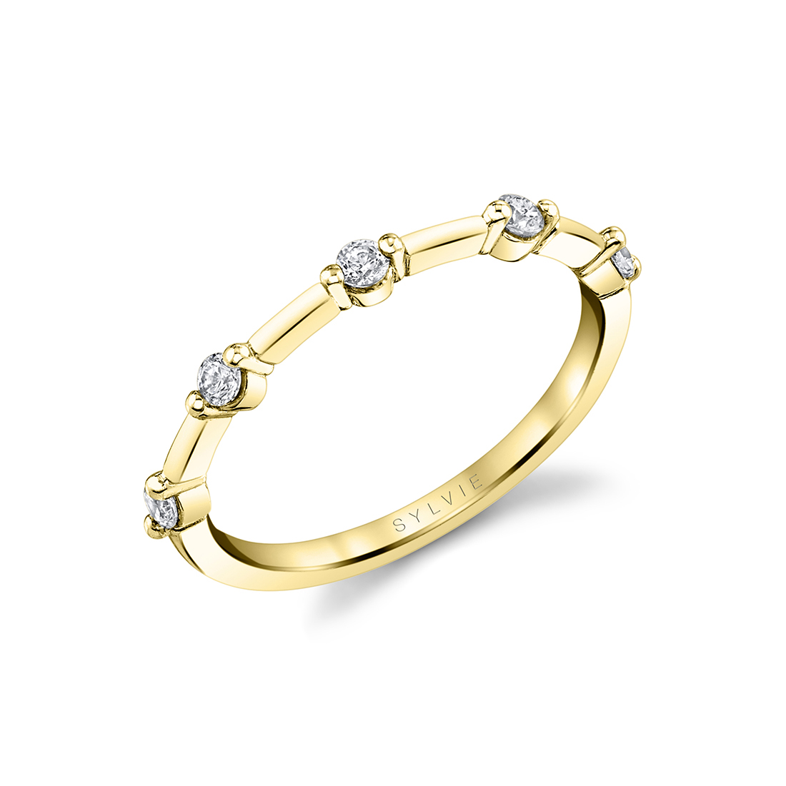 Yellow Gold Round Shared Prong 3/20ctw Diamond Band l SYLVIE