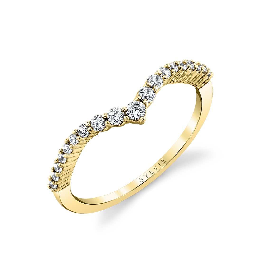 Yellow Gold Curved 1/5ctw Diamond Band l SYLVIE