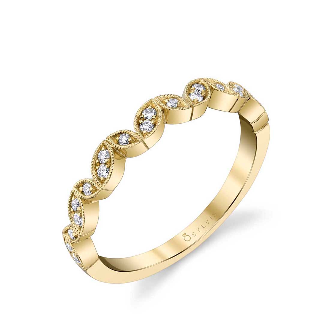 Yellow Gold Marquise Shaped 1/10ctw Diamond Band l SYLVIE