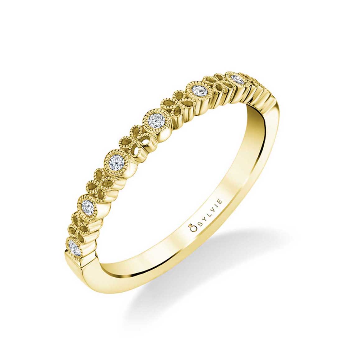 Yellow Gold Floral Inspired Diamond Band l SYLVIE