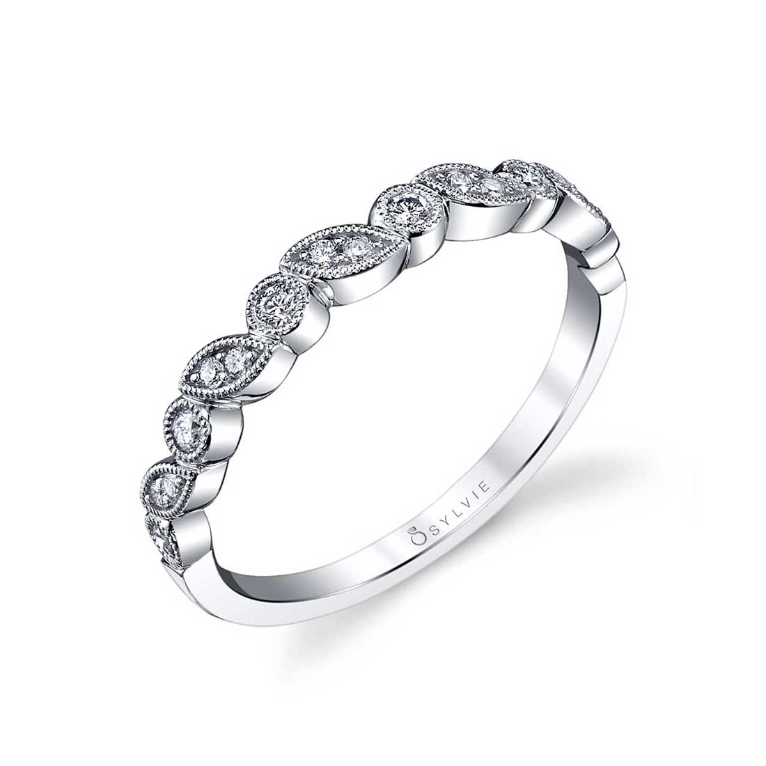 White Gold 3/20ctw Vintage Inspired Band l Sylvie