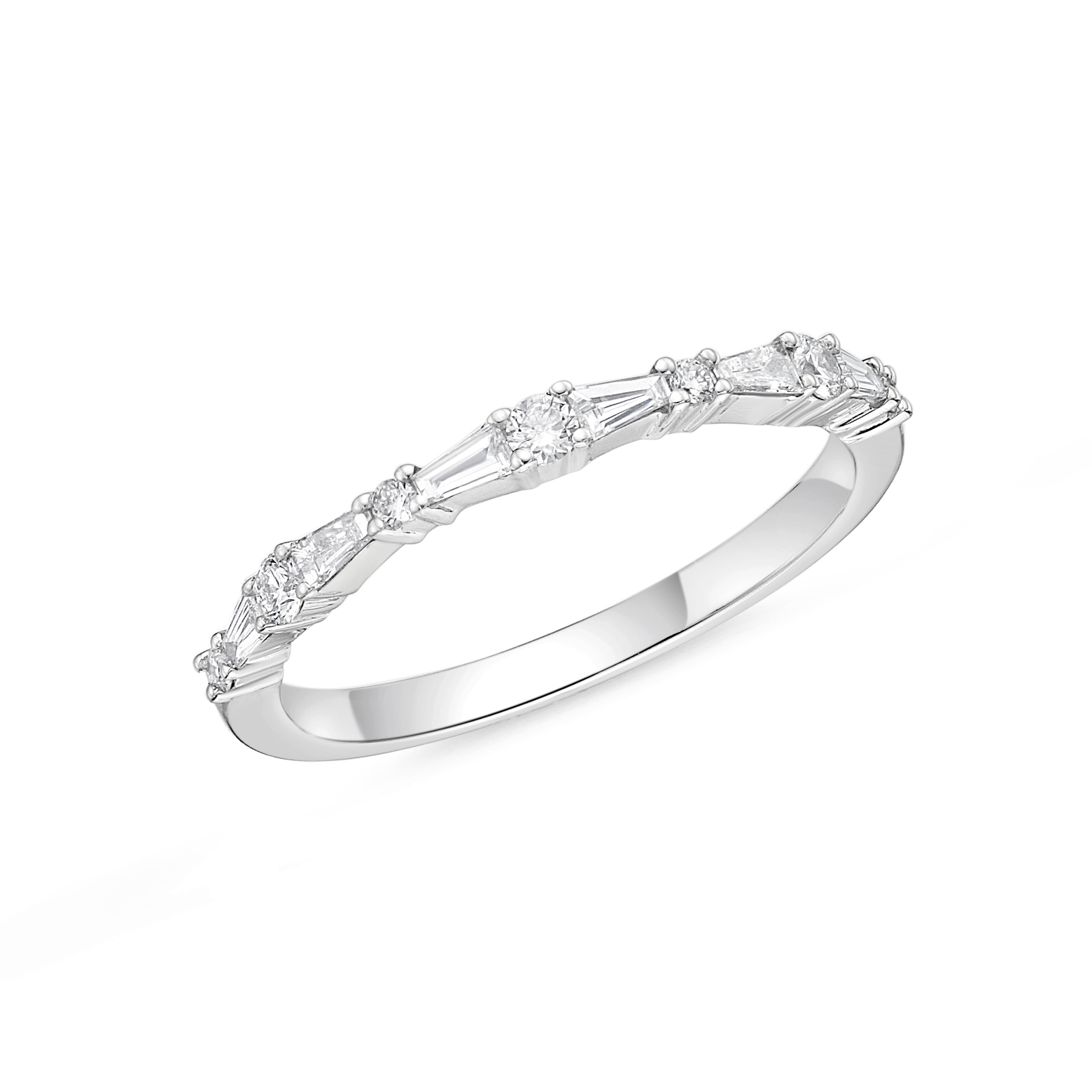 Round and Baguette Diamond White Gold Band 3/10ctw