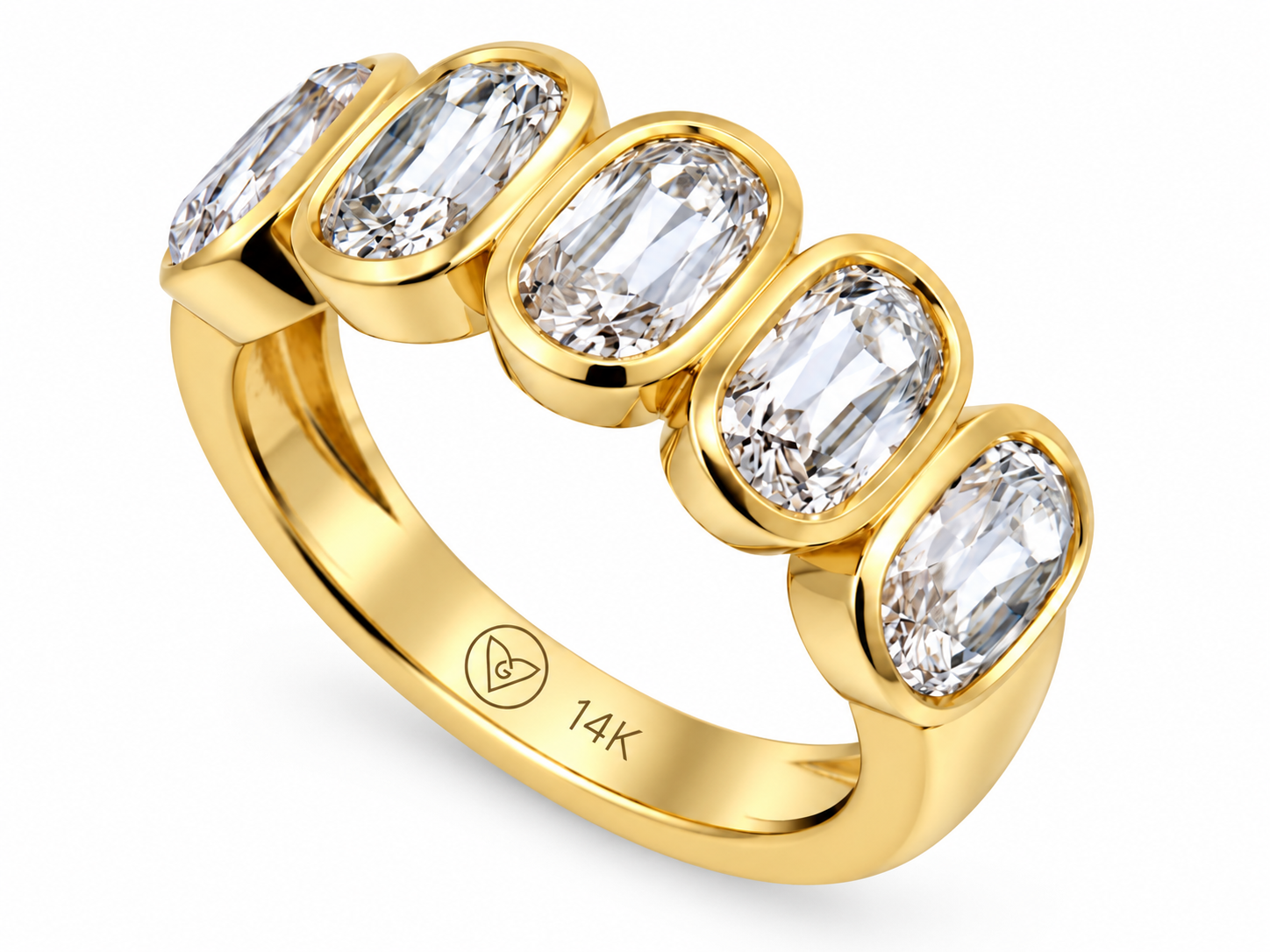 Cushion Mine-Cut Lab-Grown Diamond Band Ring in 14K Yellow Gold l Size 6