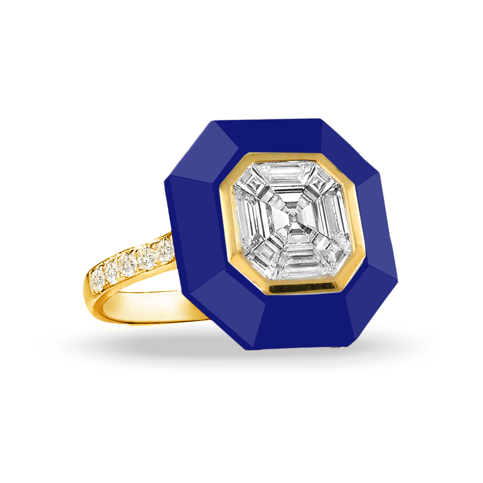 DOVES Diamond and Lapis Yellow Gold Ring | Mondrian