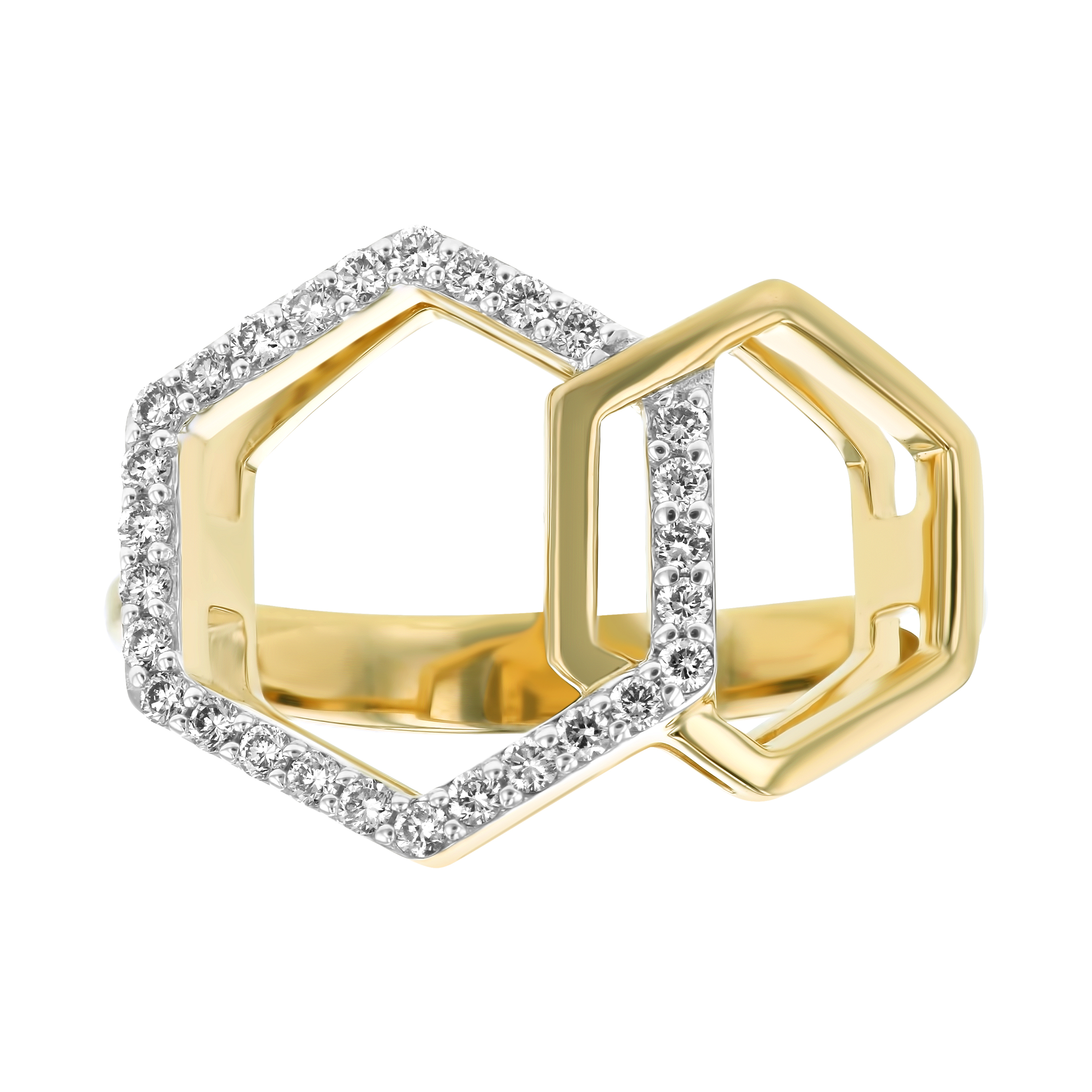 Yellow Gold 1/4ctw Diamond Interlocking Hexagon Ring
