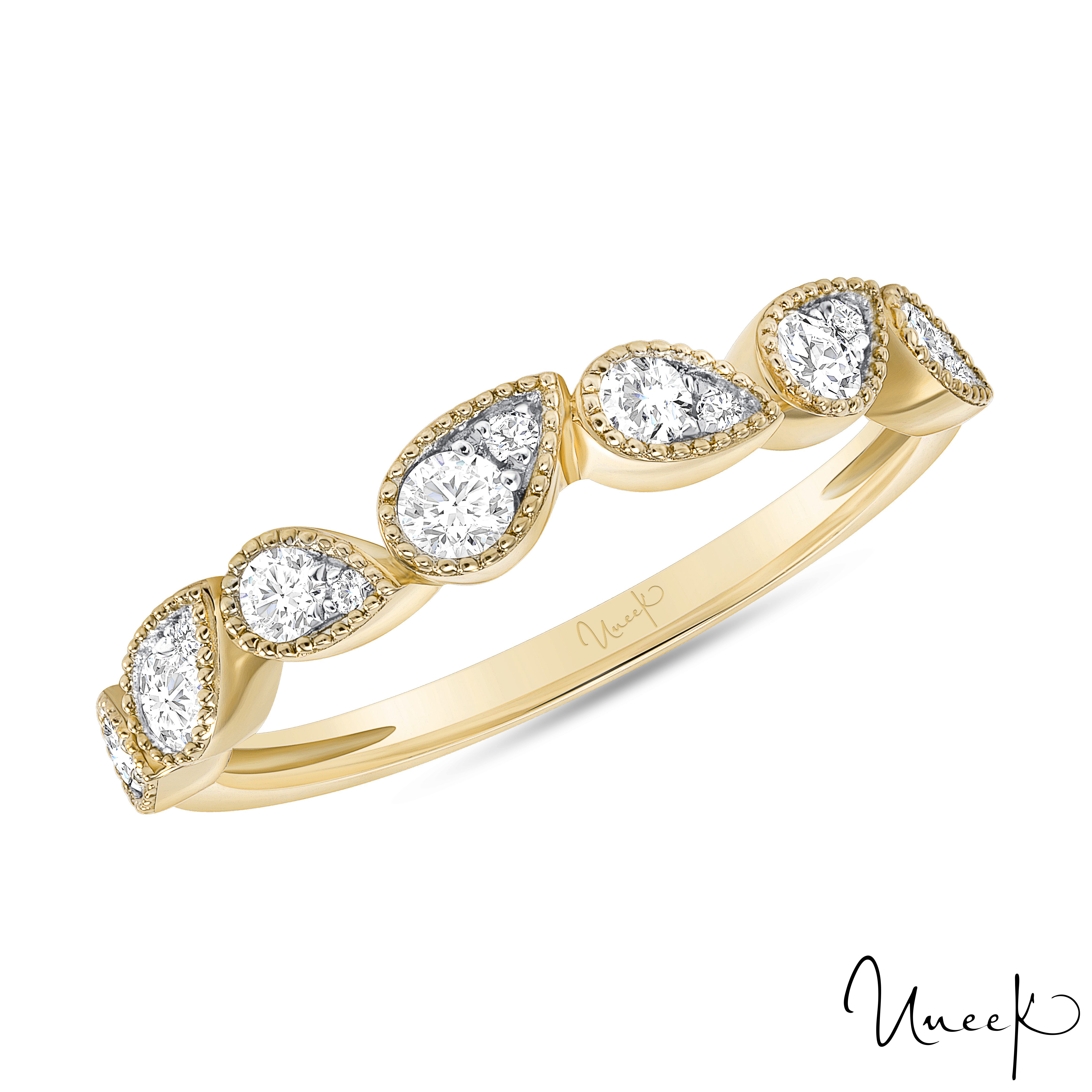 SZ6.5 .32ctw GH SI 14KY Round Diamond pear-shaped band by Uneek Designs