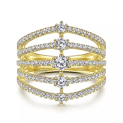 Yellow Gold 1ctw Diamond Five Row Station Ring