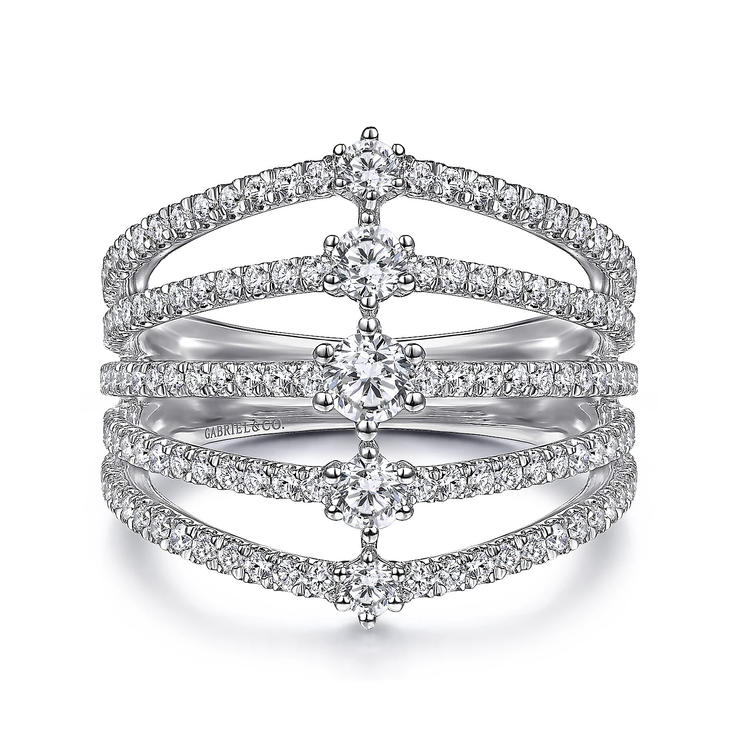 White Gold 1ctw Diamond Five Row Station Ring