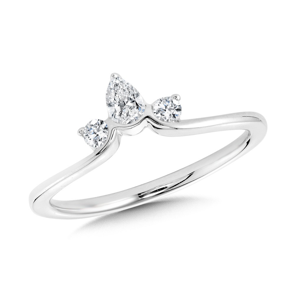 White gold 1/4ctw Diamond Pear-tipped Three stone Chevron Band