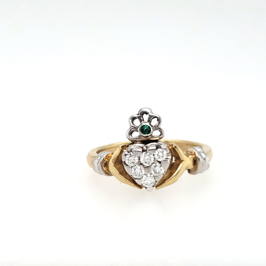Emerald and Diamond Two-Tone Claddaugh Ring l Pre-Owned