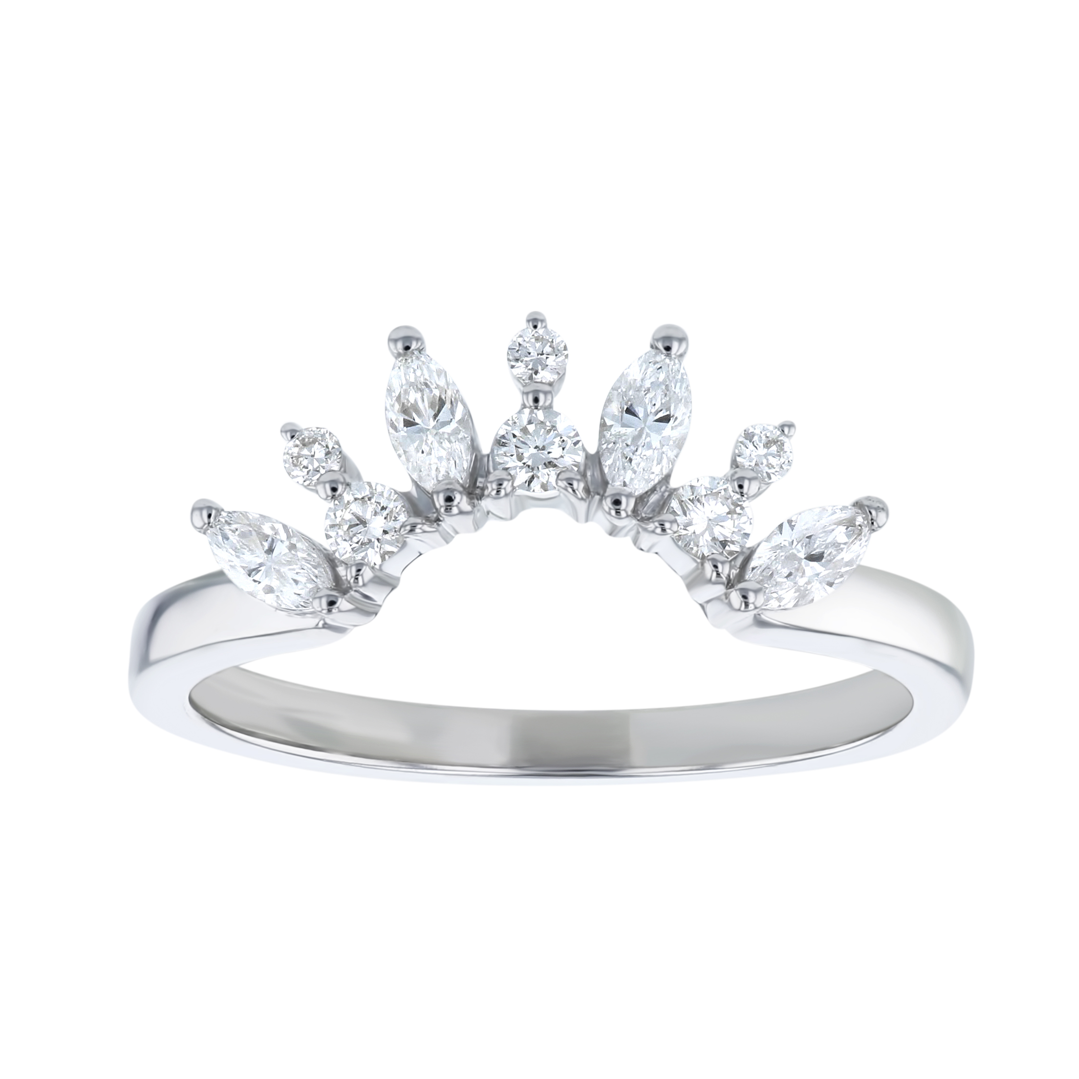 Cuved White Gold 2/5ctw Marquise Round Diamond Anniversary Band