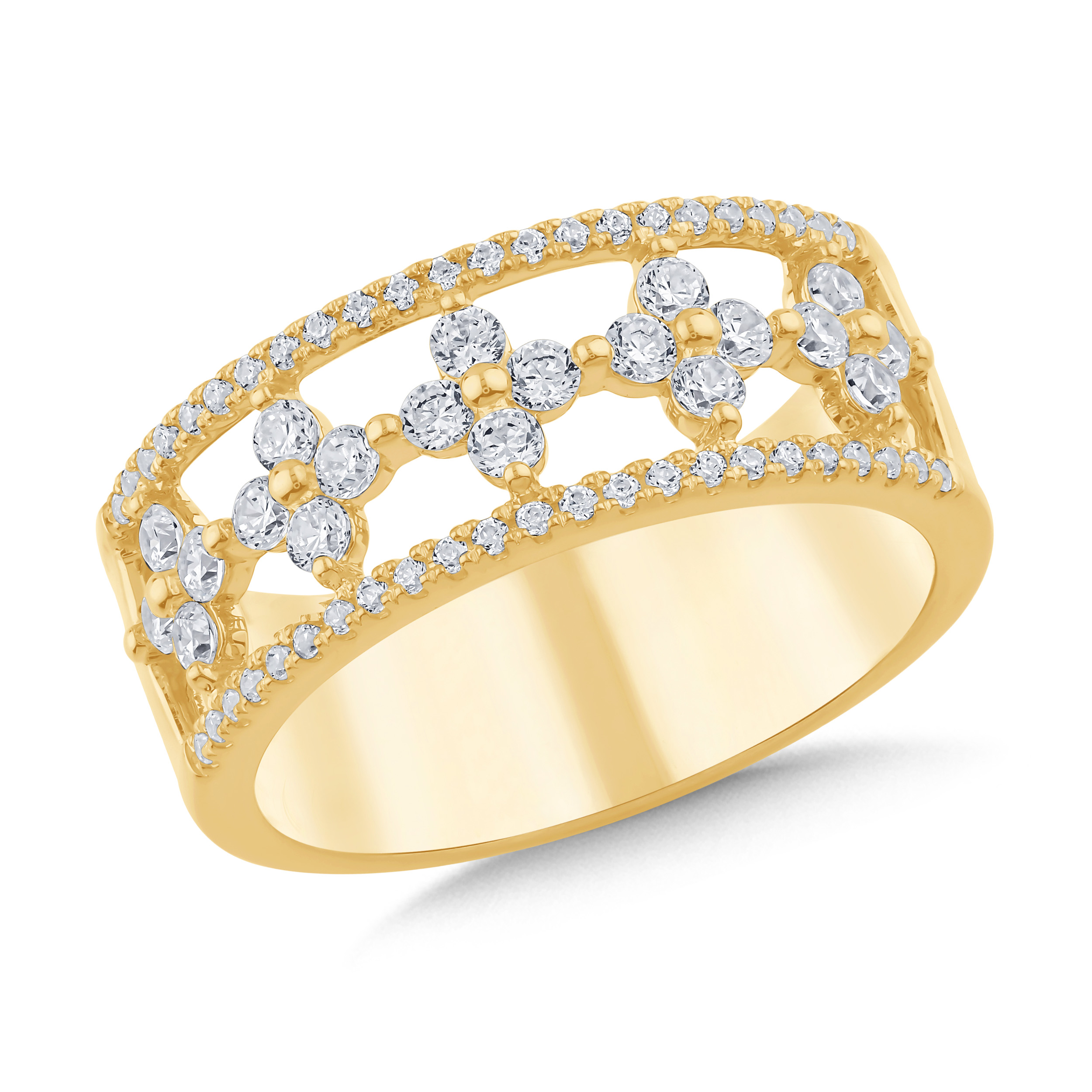 5/8ctw Diamond Flower 5-Station Yellow Gold Band Ring