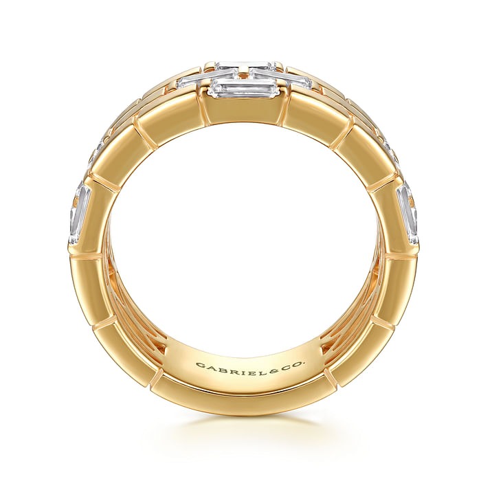 GABRIEL & CO. Yellow Gold Rectangle Diamond Wide Band Ring