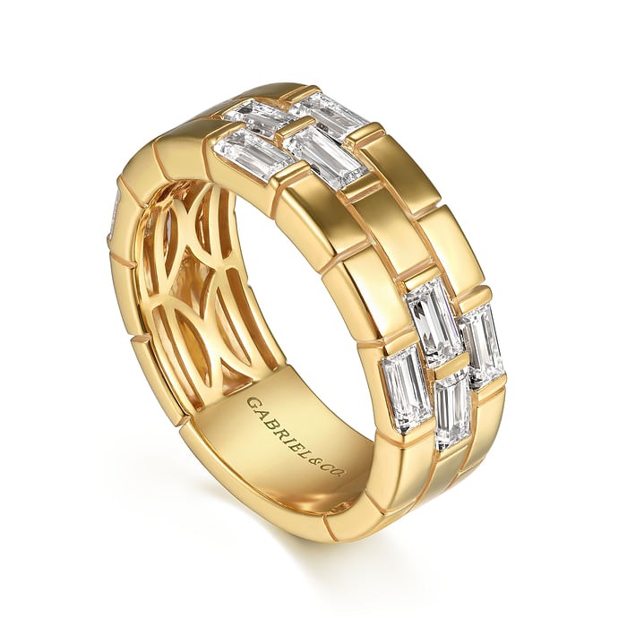 GABRIEL & CO. Yellow Gold Rectangle Diamond Wide Band Ring