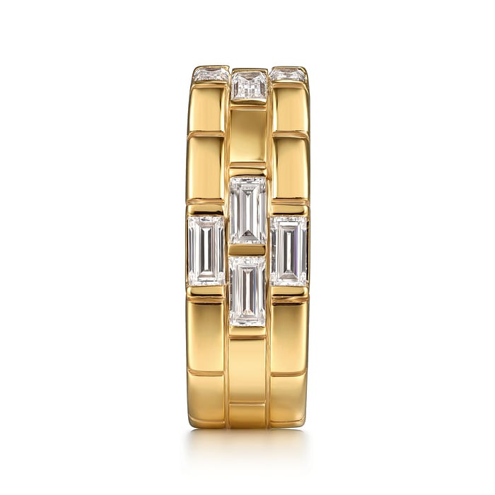 GABRIEL & CO. Yellow Gold Rectangle Diamond Wide Band Ring