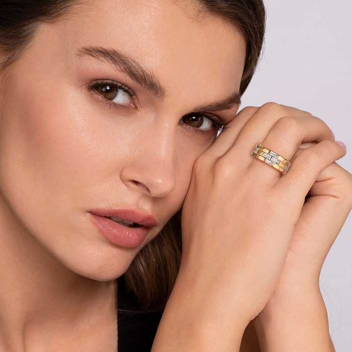GABRIEL & CO. Yellow Gold Rectangle Diamond Wide Band Ring