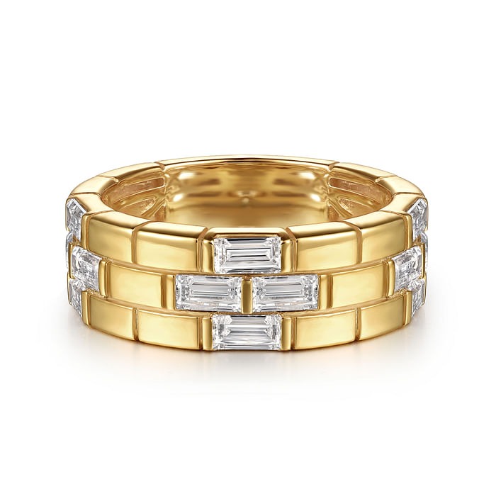 GABRIEL & CO. Yellow Gold Rectangle Diamond Wide Band Ring