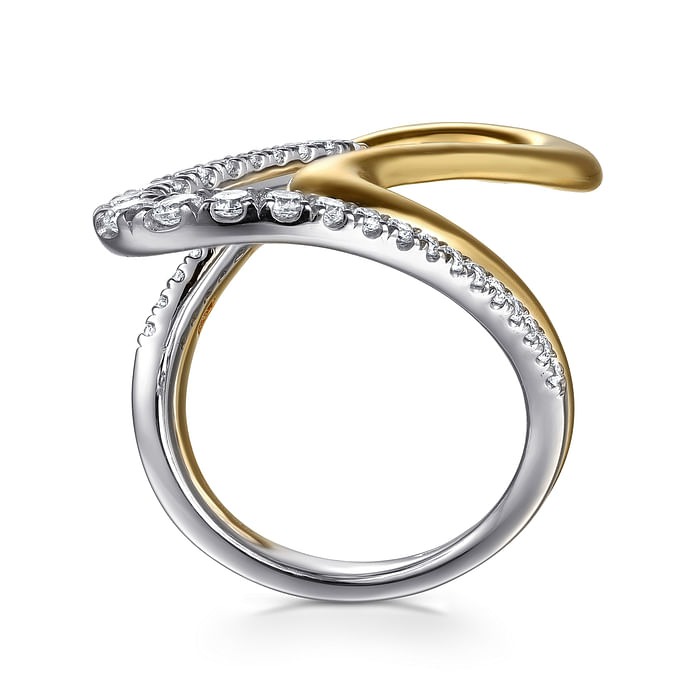 GABRIEL & CO. White and Yellow Gold Graduating Diamond Twisted Ring
