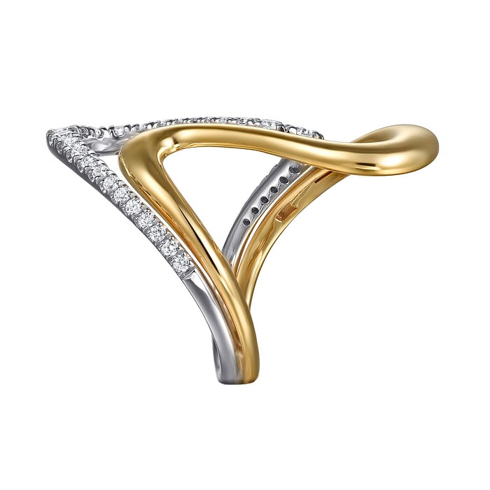 GABRIEL & CO. White and Yellow Gold Graduating Diamond Twisted Ring