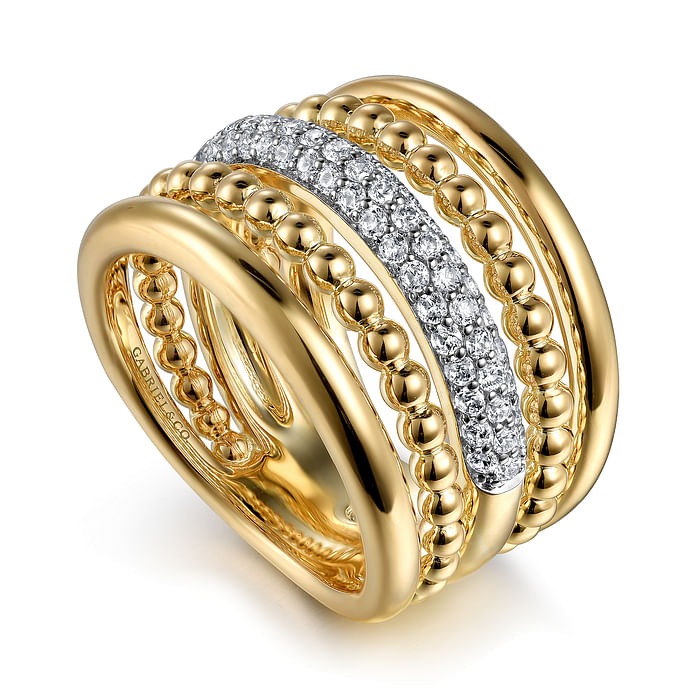 GABRIEL & CO. Yellow Gold Bujukan Diamond Ladies Easy Stackable Ring