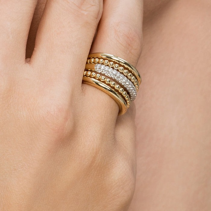 GABRIEL & CO. Yellow Gold Bujukan Diamond Ladies Easy Stackable Ring