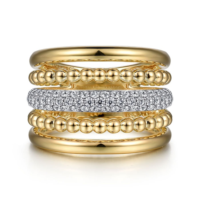 GABRIEL & CO. Yellow Gold Bujukan Diamond Ladies Easy Stackable Ring
