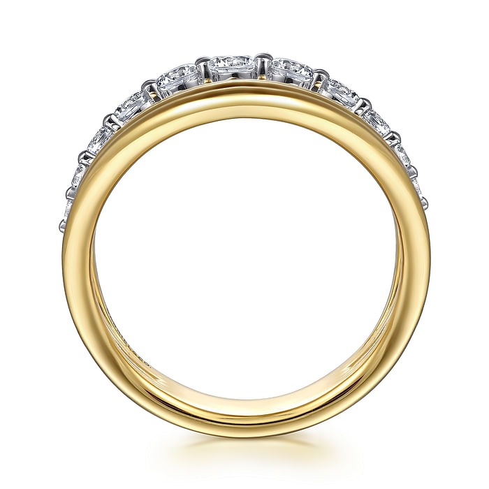 GABRIEL & CO. White and Yellow Gold Diamond Wide Band Ring