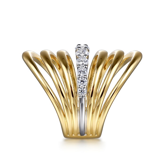 GABRIEL & CO. White and Yellow Gold Diamond Wide Band Ring