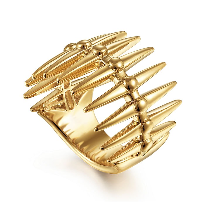 Yellow Gold Long Spikes Statement Ring