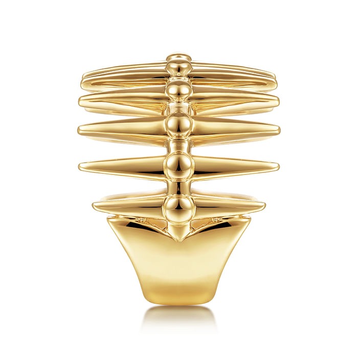 Yellow Gold Long Spikes Statement Ring