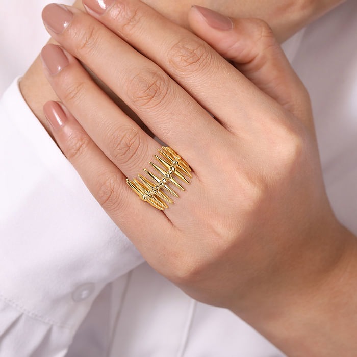 Yellow Gold Long Spikes Statement Ring