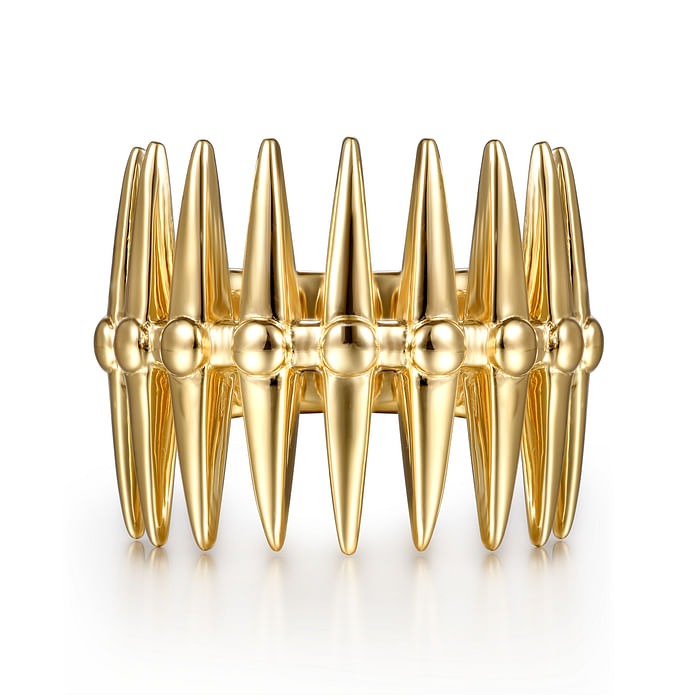 Yellow Gold Long Spikes Statement Ring