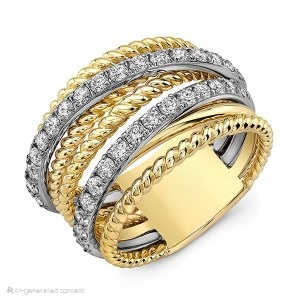 White and Yellow Gold 9/10ctw Diamond Criss Cross Wide Statement Band Ring