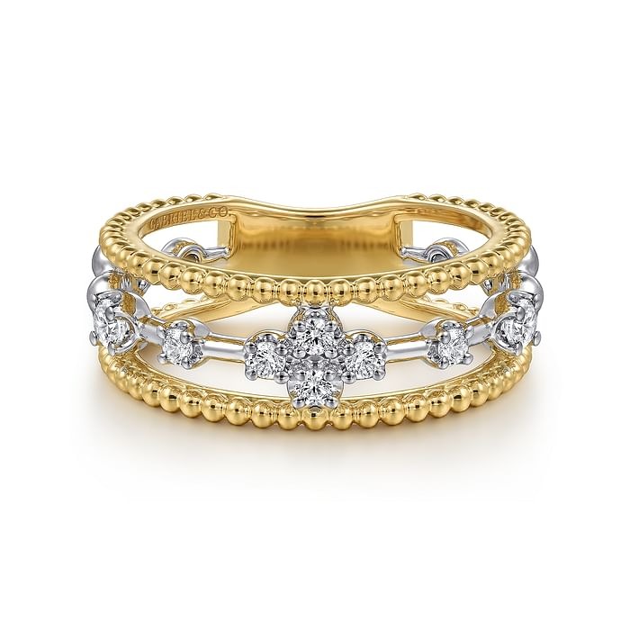 Gabriel & Co. White and Yellow Gold 1/4ctw Diamond Stackable Ring