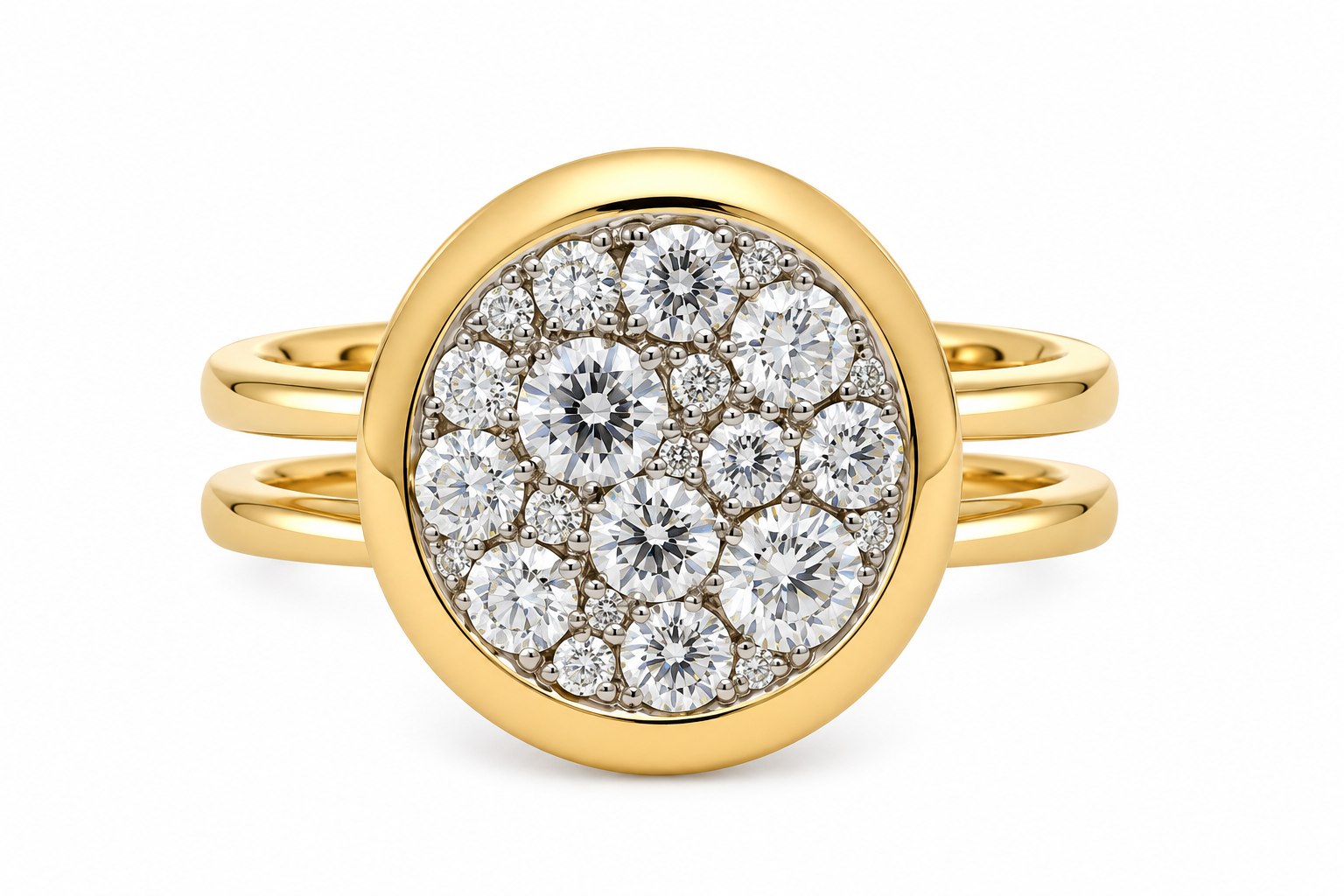 9/10cts Diamond Yellow Gold Round Double Band Ring l Size 7
