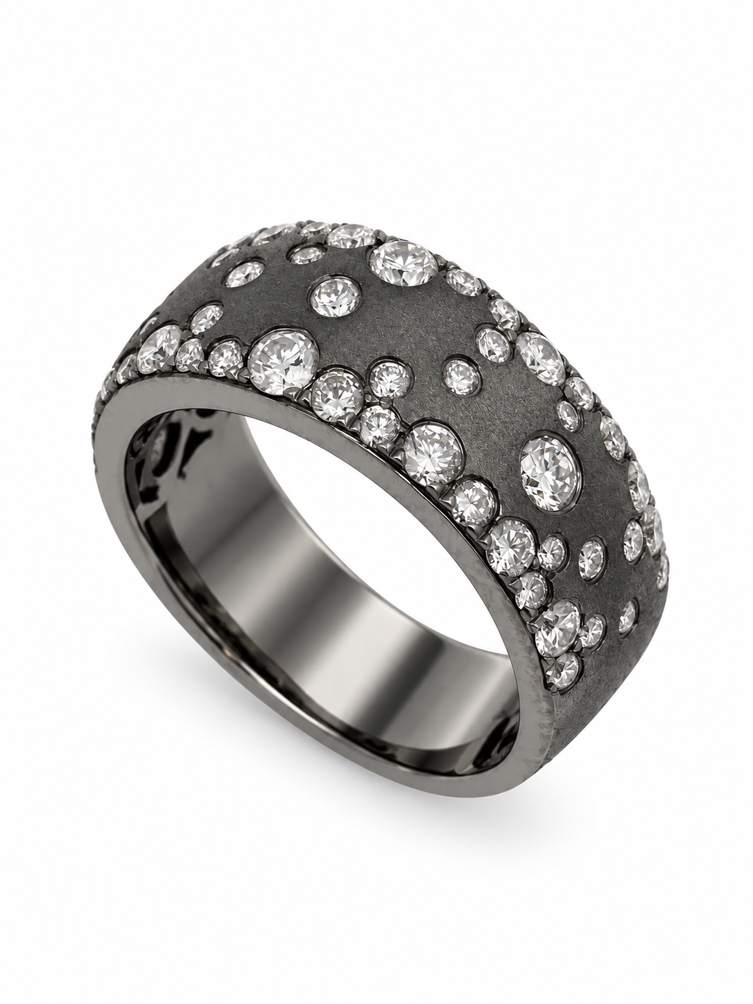14K Black Gold & Diamond Wide Satin Band Ring l Size 6.5