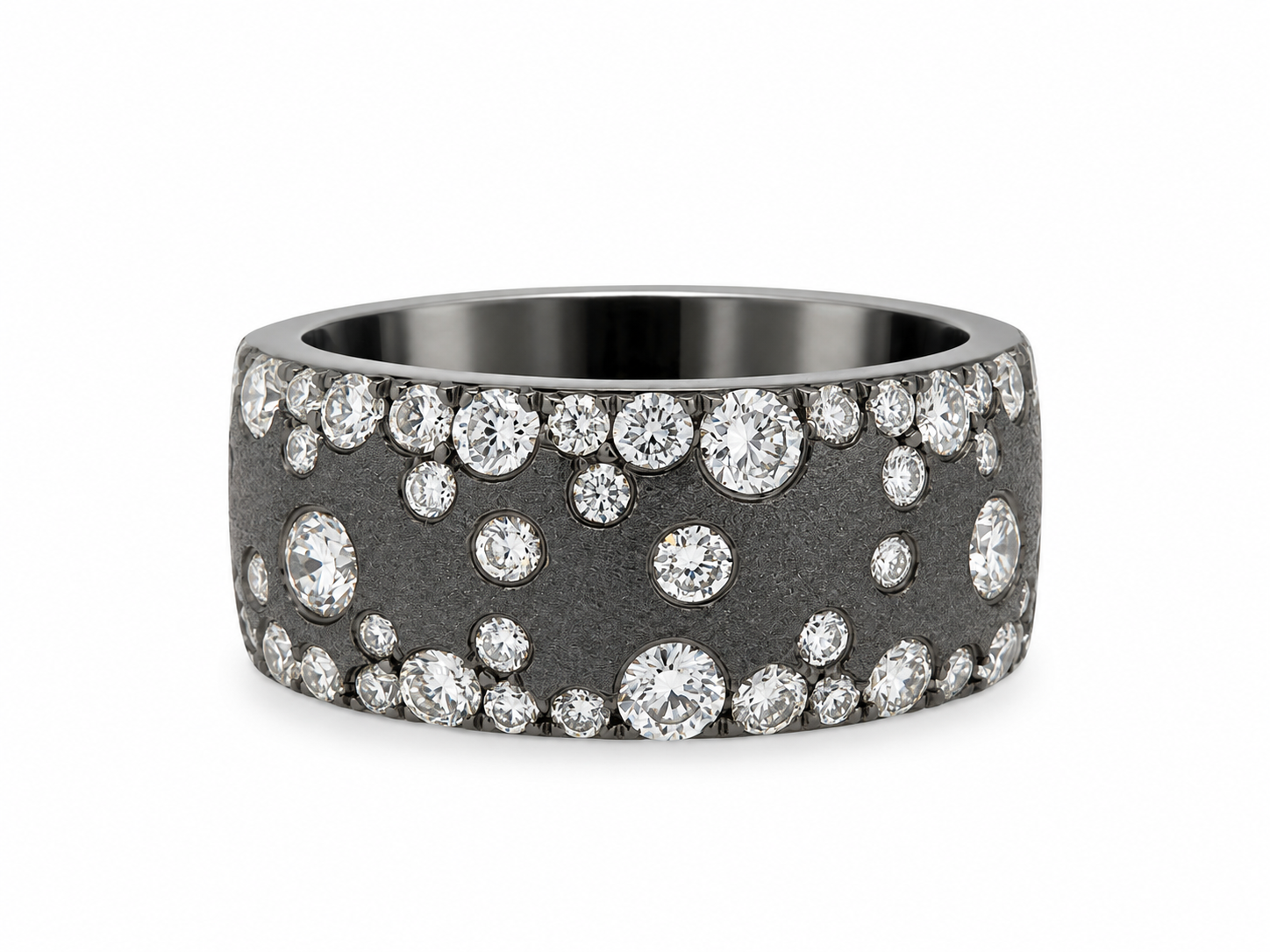 14K Black Gold & Diamond Wide Satin Band Ring l Size 6.5