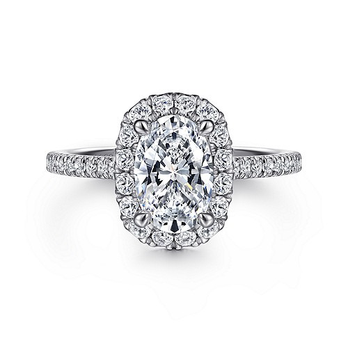 14KWG .58ctw 9X6 Oval Halo Diamond Engagement Ring GH/SI2