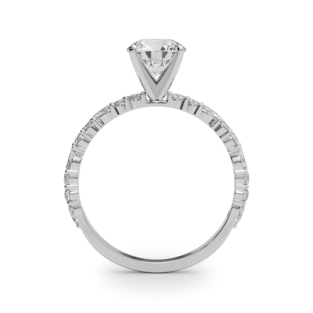 White Gold Round Cut Marquise and Round Diamond Engagement Ring