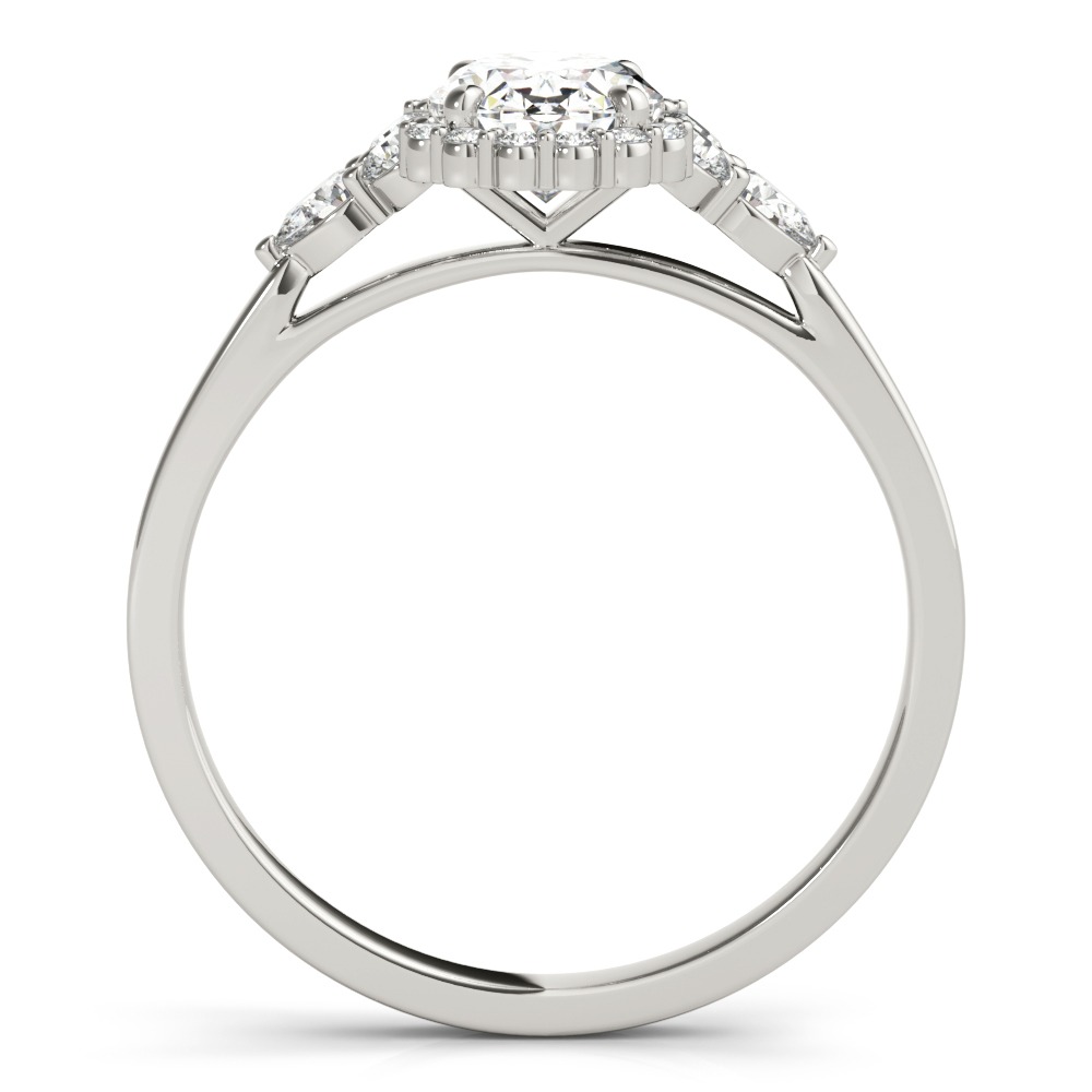 White Gold Oval cut Three Stone Halo Diamond Engagement Ring