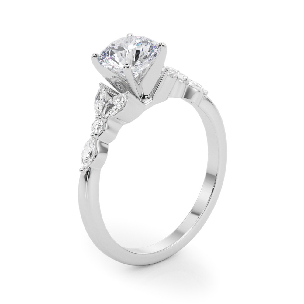 White Gold Round cut Marquise and Round Diamond Engagement Ring