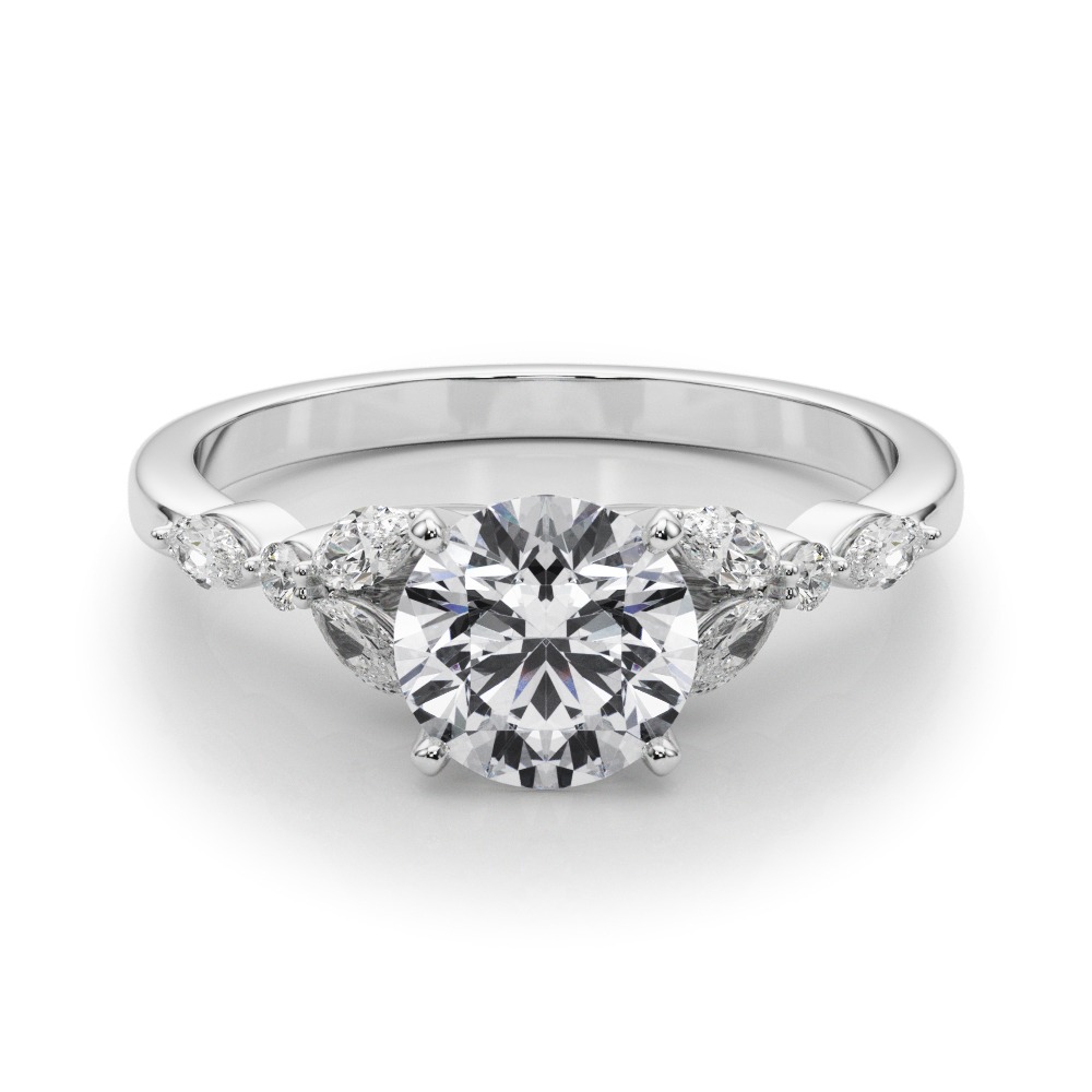 White Gold Round cut Marquise and Round Diamond Engagement Ring
