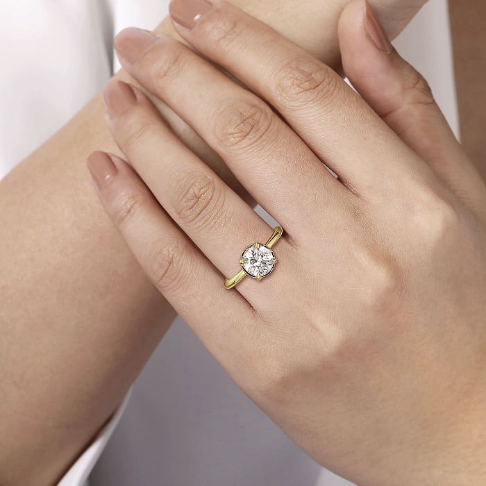 sz6.5 .16ctw GH SI2 14KY 7.4mm Round Halo Diamond Engagement Ring by Gabriel & Co.