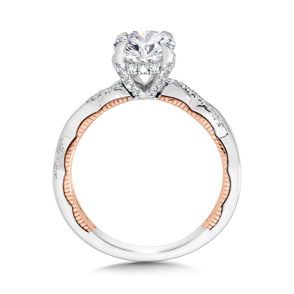 1/4ctw Crisscross Two-Tone Milgrain Hidden Halo Diamond Engagement Ring l VALINA