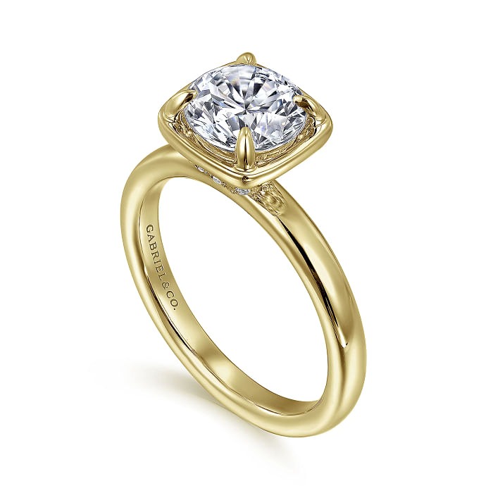 Yellow Gold 1/10ctw Diamond Round Cushion Top Engagement Ring l GABRIEL & CO.