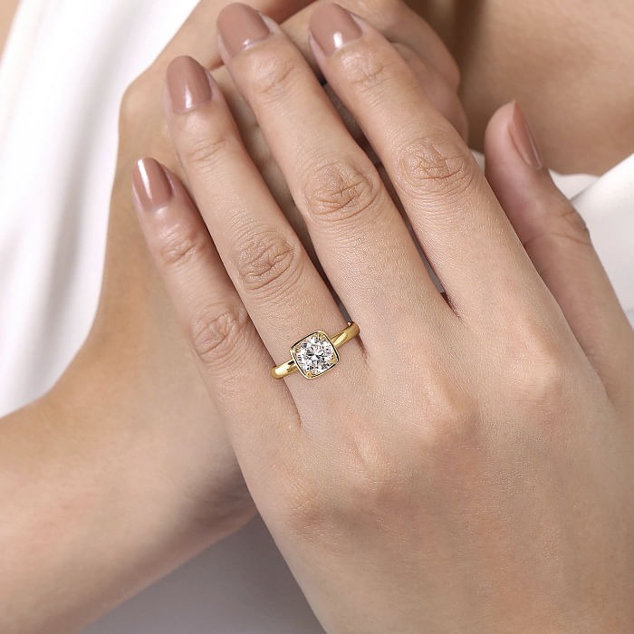 Yellow Gold 1/10ctw Diamond Round Cushion Top Engagement Ring l GABRIEL & CO.