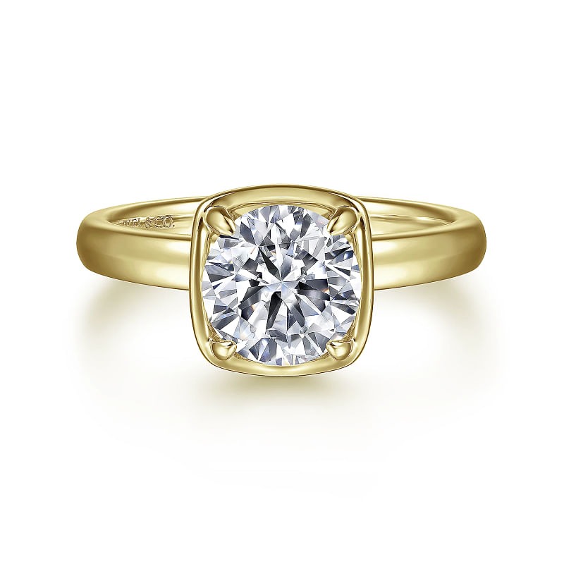 Yellow Gold 1/10ctw Diamond Round Cushion Top Engagement Ring l GABRIEL & CO.