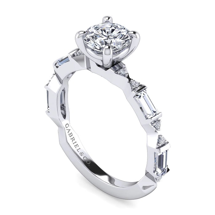 White Gold Baguette and Round Diamond Engagement Ring l GABRIEL & CO.