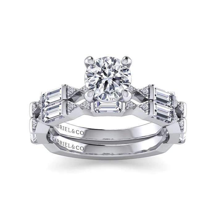 White Gold Baguette and Round Diamond Engagement Ring l GABRIEL & CO.