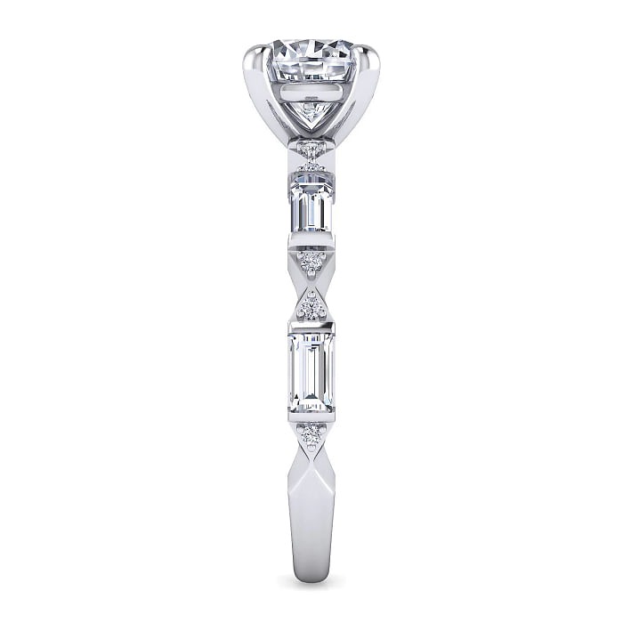 White Gold Baguette and Round Diamond Engagement Ring l GABRIEL & CO.